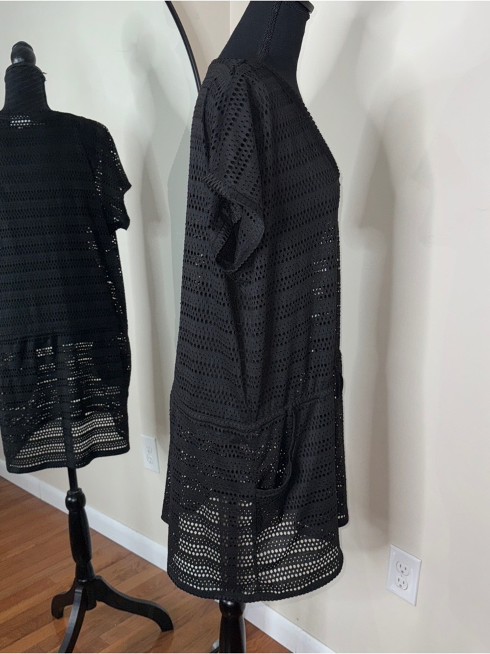 Calvin Klein Black Crochet Swim Dress Coverup Vacation Resortwear Size L/XL - Picture 5 of 6